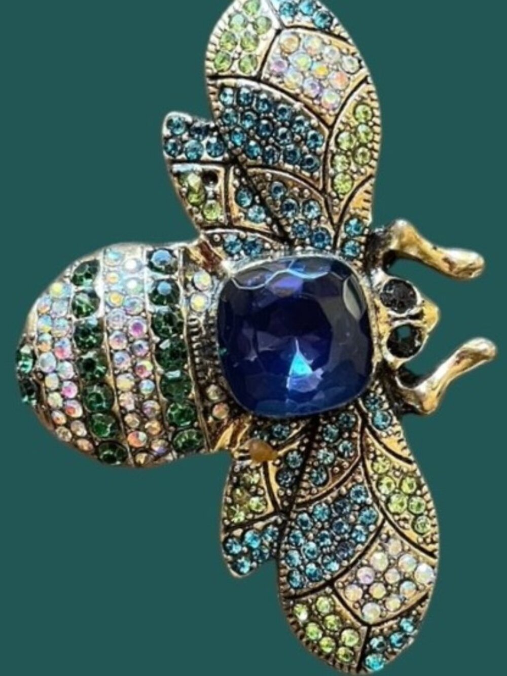 Exquisite Vintage Large Bee Brooch Colorful Tiny Rhinestone Crystals - Picture 3 of 5
